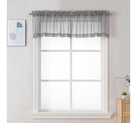 Chyhomenyc Sheer Valances for Windows 42W x 14L inches 2 Pack, Small Window Curtains for Living Room Bathroom Cafe Laundry Basement, Modern Top Dual Rod Pocket Voile Curtain, Charcoal Grey