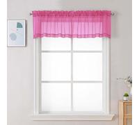 Chyhomenyc Sheer Valances for Windows, Light Filtering Small Window Curtains for Living Room Bathroom Cafe Laundry Basement, Top Dual Rod Pocket Voile Curtain, 42Wx14L inches, Hot Pink, 2 Pieces