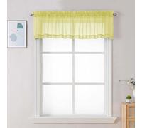 Chyhomenyc Sheer Valances for Windows, Light Filtering Small Window Curtains for Living Room Bathroom Cafe Laundry Basement, Modern Top Dual Rod Pocket Voile Curtain, 42Wx14L inches, Lemon, 2 Pieces