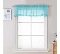 Chyhomenyc Sheer Valances for Windows, Light Filtering Small Window Curtains for Living Room Bathroom Cafe Laundry Basement, Modern Top Dual Rod Pocket Voile Curtain, 42Wx14L inches, Aqua, 2 Pieces