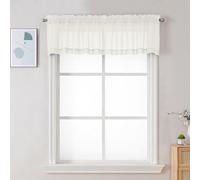Chyhomenyc Sheer Valances for Windows, Light Filtering Small Window Curtains for Living Room Bathroom Cafe Laundry Basement, Modern Top Dual Rod Pocket Voile Curtain, 59Wx14L inches, Ivory, 2 Pieces