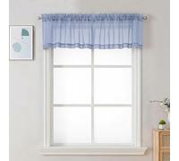 Chyhomenyc Sheer Valances for Windows - Light Filtering Small Window Curtains for Living Room Bathroom Cafe Laundry Basement, Modern Dual Rod Pocket Voile Curtain, 42Wx14L inches, Denim Blue, 2 PCS