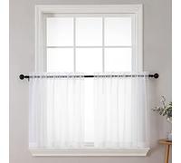 Chyhomenyc Sheer White Tier Curtains 24 Inch Length Set, Small Window Curtains Treatment for Bathroom/Living Room/Cafe/Basement, Short Voile Curtain Tiers 42in x 24in, Rod Pocket, 2 PCS