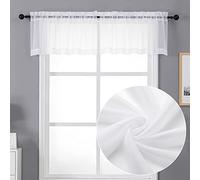Chyhomenyc Sheer White Valances for Windows 2 Pack, Small Window Curtains for Living Room Bathroom Cafe Laundry Basement, Modern Top Dual Rod Pocket Voile Curtain, 42W x 14L inches, White
