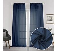 Chyhomenyc Sheer Window Curtains 108 inch Length 2 Panels Set, Airy Soft-Touching Rod Pocket Voile Drapes Backdrops Scarves for Living Room/Bedroom/Hotel/Patio, Each 42 W x 108 L, Navy Blue
