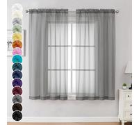 Chyhomenyc Sheer Window Curtains 63 inch Length 2 PCS- Rod Pocket Living Room Curtain Panels Voile Textured Soft and Lightweight Window Treatments for Bedroom Decor, 42W x 63L Inches, Charcoal Grey