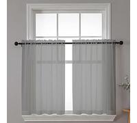 Chyhomenyc Sheer Window Curtains Tier 2 Pieces Set, 36 inch Length, Short Dining Curtains Window Treatment for Small Windows/Bathroom/Cafe/Living Room, Rod Pocket, Charcoal Grey