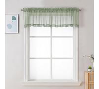 Chyhomenyc Sheer Window Valance Curtains, 42x14 Inches 2PCS, Light Filtering Valances Windows Treatment, Small Rod Pockets Voile Sheer Curtains for Living Room/Bathroom/Basement, Sage Green