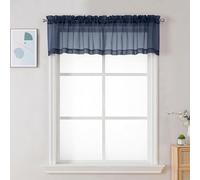 Chyhomenyc Sheer Window Valance Curtains, 42x14 Inches Light Filtering Valances Windows Treatment, Small Rod Pockets Voile Sheer Curtains for Living Room/Bathroom/Basement, Navy Blue, 2PCS