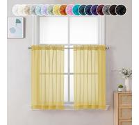 Chyhomenyc Sheer Yellow Tier Curtains 24 Inch Length, Small Window Curtains Treatment for Bathroom Living Room Basement, Short Rod Pocket Cafe Curtain, 42W x 24L Inches, 2 Panels