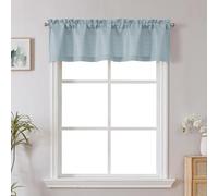 Chyhomenyc Short Curtain Valance for Windows, Light Filtering Faux Linen Textured Small Kitchen Window Curtain, Valance for Bathroom Laundry Basement, 60Wx12L inch, 1 Piece, Aqua with Greenish Tone