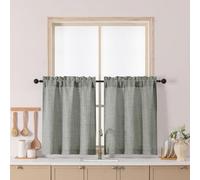 Chyhomenyc Short Curtains 30 Inch Length - Light Filtering Faux Linen Textured Small Window Kitchen Curtain Over Sink, Modern Cafe Drapes for Cabinet Bathroom Basement, 30Wx30L Inch, 2PCS, Dark Grey
