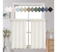 Chyhomenyc Short Curtains 30 Inch Length, Yellowish Faux Linen Textured Small Kitchen Curtain, Light Filtering Half Window Curtains for Bathroom Basement, Each 30x30 Inch, 2PCS, Cream（prev. Ivory）