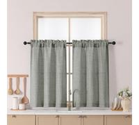 Chyhomenyc Short Curtains 36 Inch Length - Light Filtering Faux Linen Textured Small Kitchen Curtain Over Sink, Half Window Curtain for Cabinet Bathroom Basement Camper, 30Wx36L, 2PCS, Dark Grey
