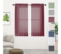 Chyhomenyc Short Sheer Curtains 45 Inches Length 2 Pieces, Light Filtering Soft Voile Curtains Drapes for Half Window/Bedroom/Bathroom/Living Room, Burgundy