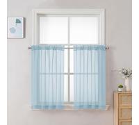 Chyhomenyc Sky Blue Sheer Curtains 30 inch Length 2 Panels, Light Filtering Voile Rod Pocket Short Window Curtians for Bathroom Living Room Farmhouse Small Windows, 42Wx30L inches