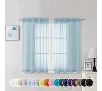 Chyhomenyc Sky Blue Sheer Curtains 45 Inch Long 2 Panels, Light Filtering Rod Pocket Voile Short Curtains Drapes for Living Room Bedroom Small Windows, 42Wx45L Inches