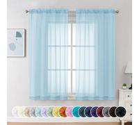 Chyhomenyc Sky Blue Sheer Curtains 54 Inch Long 2 Panels, Light Filtering Rod Pocket Voile Short Curtains Drapes for Living Room Bedroom Small Windows, 42Wx45L Inches