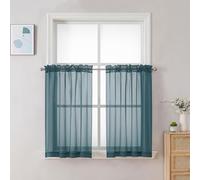 Chyhomenyc Stone Blue Sheer Curtains 30 inch Length 2 Panels, Light Filtering Voile Rod Pocket Short Window Curtians for Bathroom Living Room Farmhouse Small Windows, 42Wx30L inches