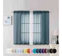 Chyhomenyc Stone Blue Sheer Curtains 45 Inch Long 2 Panels, Light Filtering Rod Pocket Voile Short Curtains Drapes for Living Room Bedroom Small Windows, 42Wx45L Inches
