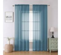 Chyhomenyc Stone Blue Sheer Curtains 84 Inch Length 2 Panels, Light Filtering Dusty Blue Window Curtain Treatment Drapes for Bedroom, Each 42Wx84L Inches