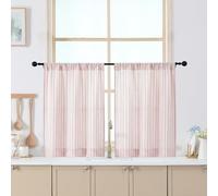 Chyhomenyc Stripe Kitchen Curtains 30 Inch Length - Light Filtering Faux Linen Small Half Window Curtains Over Sink, Modern Farmhouse Curtain Tiers for Bathroom Basement, 30Wx30L, 2 Pieces, Pink