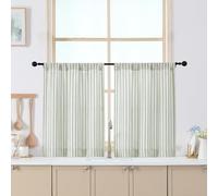 Chyhomenyc Stripe Kitchen Curtains 30 Inch Length - Light Filtering Faux Linen Small Half Window Curtains over Sink, Modern Farmhouse Curtain Tiers for Bathroom Basement, 30Wx30L, 2 Pieces, Sage Green