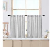 Chyhomenyc Stripe Kitchen Curtains 30 Inch Length - Light Filtering Faux Linen Small Half Window Curtains Over Sink, Modern Farmhouse Curtain Tiers for Bathroom Basement, 30Wx30L, 2 Pieces, Grey