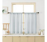 Chyhomenyc Striped Short Kitchen Curtains 36 Inch Length - Light Filtering Faux Linen Living Room Half Window Curtains, Farmhouse Modern Boho Curtain for Bathroom, 30Wx36L, 2 Pieces, Stone Blue