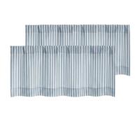 Chyhomenyc Striped Valances for Windows - Light Filtering Faux Linen Small Cafe Kitchen Valance Curtains, Boho Ticking Stripe Rod Pocket Farmhouse Valance for Living Room, 52Wx14L, 2 Pieces, Blue