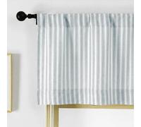 Chyhomenyc Striped Valances for Windows - Light Filtering Faux Linen Small Kitchen Valance Curtains, Boho Ticking Stripe Rod Pocket Farmhouse Valance for Living Room, 52Wx14L, 2 Pieces, Stone Blue