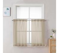 Chyhomenyc Taupe Sheer Curtains 30 inch Length 2 Panels, Light Filtering Voile Rod Pocket Short Window Curtians for Bathroom Living Room Farmhouse Small Windows, 42Wx30L inches