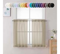 Chyhomenyc Taupe Sheer Curtains 36 inch Length 2 Panels, Light Filtering Voile Rod Pocket Short Window Curtians for Bathroom Living Room Farmhouse Small Windows, 42Wx36L inches