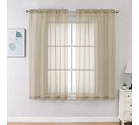 Chyhomenyc Taupe Sheer Curtains 45 Inch Long 2 Panels, Light Filtering Rod Pocket Voile Short Curtains Drapes for Living Room Bedroom Small Windows, 42Wx45L Inches