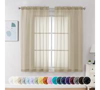Chyhomenyc Taupe Sheer Curtains 54 Inch Long 2 Panels, Light Filtering Rod Pocket Voile Short Curtains Drapes for Living Room Bedroom Small Windows, 42Wx45L Inches