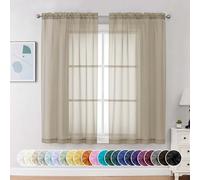 Chyhomenyc Taupe Sheer Curtains 63 Inch Length 2 Panels, Light Filtering Airy Rod Pocket Window Curtain Treatment Drapes for Bedroom Living, Each 42Wx63L Inches
