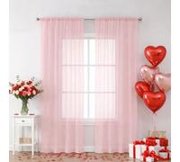 Chyhomenyc Transparent Curtains 84 Inch Long Set of 2 Panels Translucent Voile Curtains with Rod Pocket for Bedroom Windows, Bed Canopy Living Room, 42W x 84L Inch,2Pcs Pale Pink