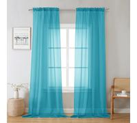 Chyhomenyc Turquoise Sheer Curtains 120 Inches Long - Light Filtering Voile Extra Long Panel Drapes for Floor to Ceiling Window, Elegant Soft Living Room Curtains, Each 42Wx120L Inch, 10FT, 2 Panels