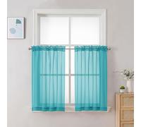 Chyhomenyc Turquoise Sheer Curtains 30 inch Length 2 Panels, Light Filtering Voile Rod Pocket Short Window Curtians for Bathroom Living Room Farmhouse Small Windows, 42Wx30L inches