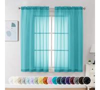 Chyhomenyc Turquoise Sheer Curtains 63 Inches Long 2 Panels Light Filtering Rod Pocket Treatment Curtains for Bedroom Living Room Each of 42