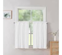 Chyhomenyc Uptown 2 PCS White Kitchen Tier Curtains 36 inch Length, Faux Silk Slub Fabric Lightweight Elegant Short Cafe Curtains for Farmhouse Bathroom Bedroom Small Windows, Each 30Wx36L inch