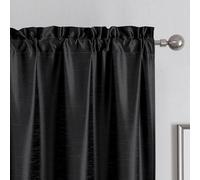 Chyhomenyc Uptown Black Faux Silk Privacy Curtains 96 Inch Length 2 Panels for Bedroom, Shiny Luxury Room Darkening Slub Textured Soft Fabric Rod Pocket Window Drapes, Each 40x96 Inches, 8 FT
