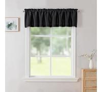 Chyhomenyc Uptown Black Valance for Window, Faux Silk Room Darkening Slub Fabric Small Kitchen Window Valance for Farmhouse Bedroom Basement Bathroom Toppers Windows, 60Wx14L Inch,