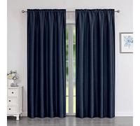 Chyhomenyc Uptown Faux Silk Navy Blue Curtains 84 Inch Length 2 Panels for Bedroom, Room Darkening Soft Shiny Fabric Rod Pocket Window Drapes for Living Room, Each 40x84 Inches, 7 FT