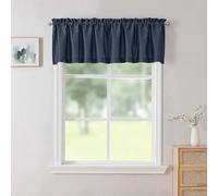 Chyhomenyc Uptown Navy Blue Valance for Window, Faux Silk Room Darkening Rod Pocket Slub Fabric Small Window Valance for Farmhouse Bedroom Basement Bathroom Toppers Windows, 60Wx18L Inch