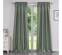 Chyhomenyc Uptown Sage Green Faux Silk Curtains 96 Inch Length 2 Panels for Bedroom, Shiny Luxury Room Darkening Slub Textured Soft Fabric Rod Pocket Window Drapes, Each 40x96 Inches, 8 FT