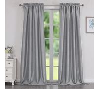 Chyhomenyc Uptown Silver Grey Faux Silk Curtains 96 Inch Length 2 Panels for Bedroom, Shiny Luxury Room Darkening Slub Textured Soft Fabric Rod Pocket Window Drapes, Each 40x96 Inches, 8 FT