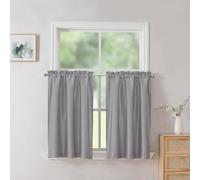 Chyhomenyc Uptown Silver Grey Kitchen Tier Curtains 36 Inch Length 2 Panels, Faux Silk Room Darkening Privacy Short Curtains for Small Window Farmhouse Bedroom Basement Bathroom, Each 30x36 Inch
