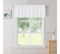 Chyhomenyc Uptown White Valance Curtains 18 Inch Length, Faux Silk Light Filtering Slub Fabric Rod Pocket Small Window Valance for Farmhouse Bedroom Basement Bathroom, 60Wx18L Inch