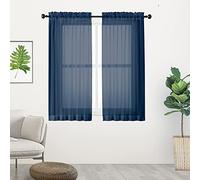 Chyhomenyc Voile Sheer Curtain Panels 45in Long 2 Pack, Short Bathroom Window Curtains for Small Window/Living Room/Guest Room/Basement, Airy Light Filtering Drapes, 42W x 45L inch, Navy Blue